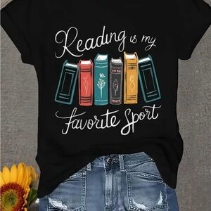 Black Graphic Tee with Book Design